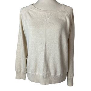 Jeanne Pierre Solid Beige Long Sleeve Round Neck Pull Over 100% Cotton Sweater L